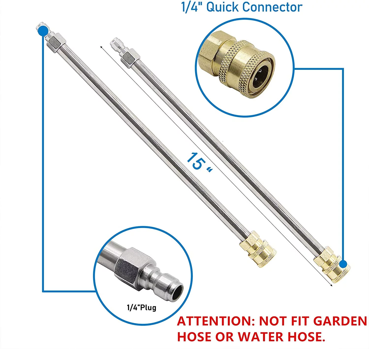 Twinkle Star 15" Pressure Washer Surface Cleaner with 3 Wheels, Stainless Steel Housing & 1/4" Quick Connector, Power Washer Attachment with 2 Extension Wand, 2 Replacement Nozzles, 4000 PSI