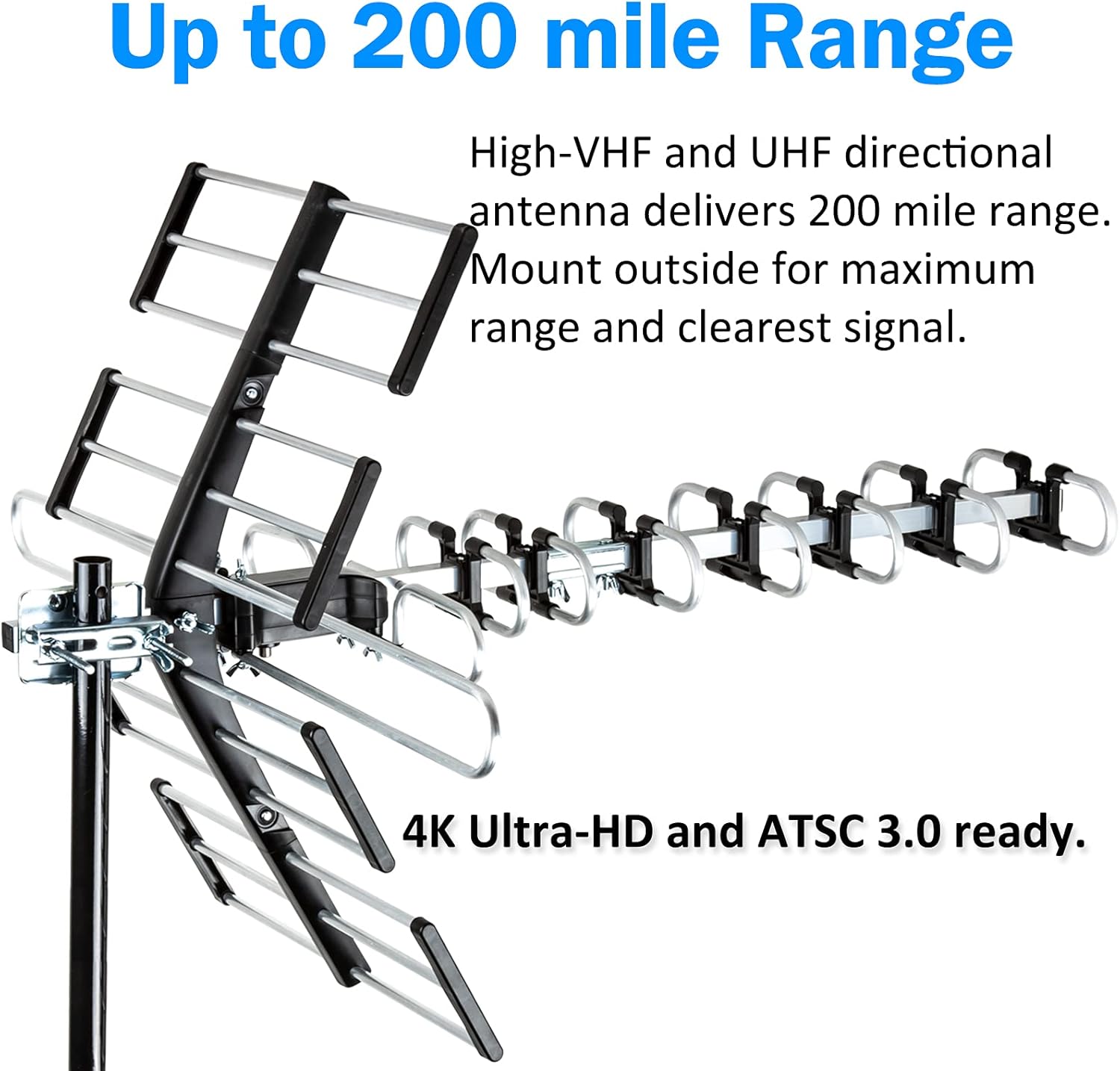 [Newest 2021] Five Star Outdoor HDTV Antenna up to 200 Mile Long Range, Attic or Roof Mount TV Antenna, Long Range Digital OTA Antenna for 4K 1080P VHF UHF Includes J Mount, 40 ft. RG6 Coaxial Cable