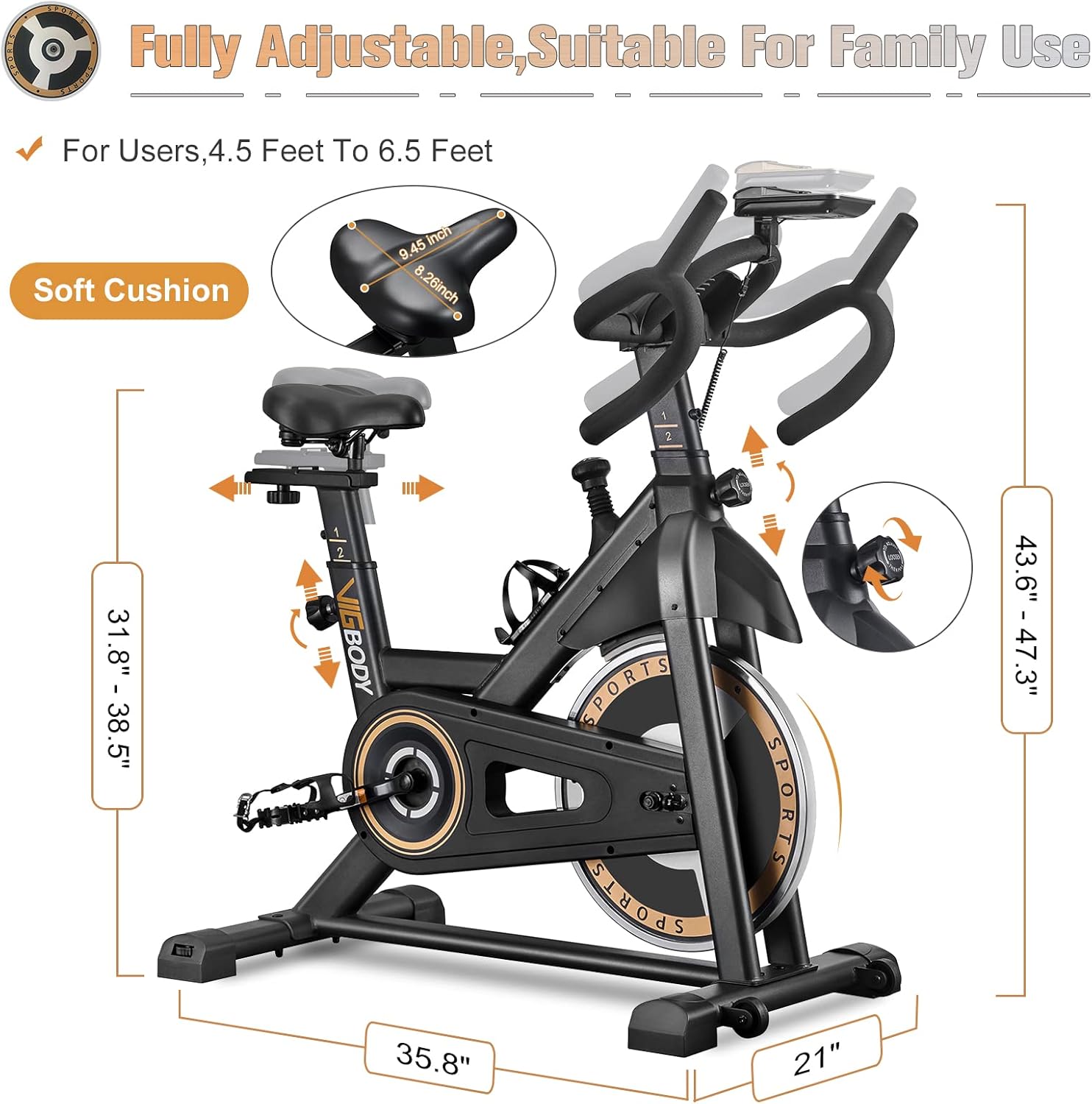 Indoor Cycling Bike Stationary, VIGBODY Exercise Bike Ipad Holder with LCD Monitor Comfortable Seat for Home Cardio Workout Indoor Fitness Training Bike
