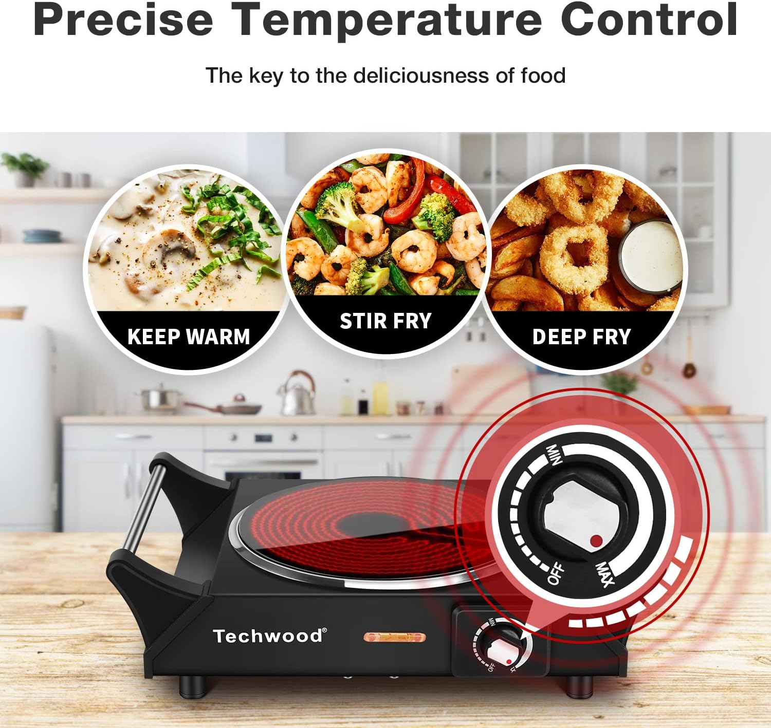 Hot Plate, Techwood Portable Electric Stove for cooking, 1200W Countertop Infrared Single Burner with Handles & 7.5&rdquo; Glass Cooktop for RV/Home/Camp, Compatible for All Cookwares Upgraded Version