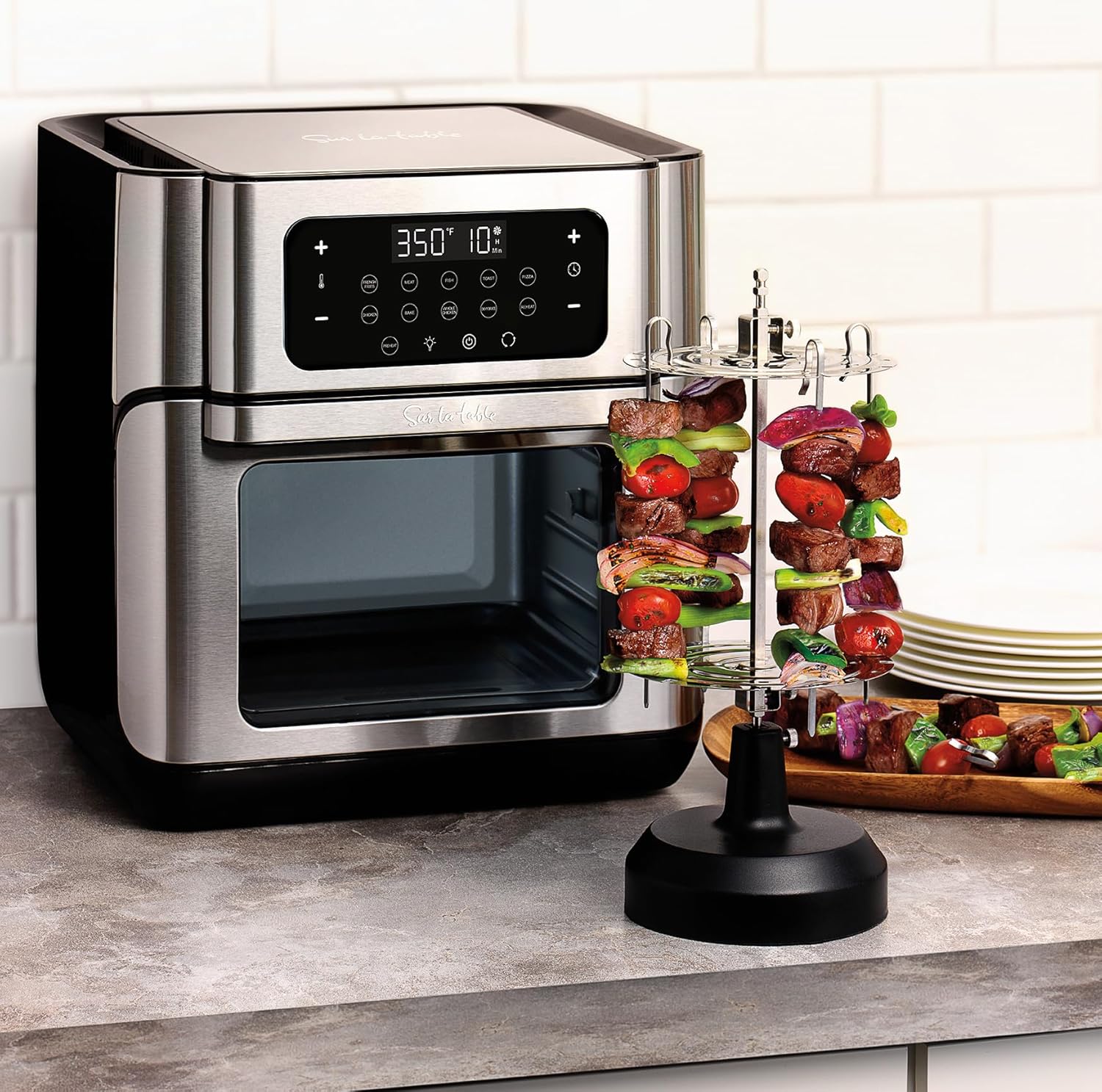 Sur La Table 13 Qt. 7-in-1 Air Fryer: Versatile Cooking with 360° AirFlow, 10 Preset Functions & 9-Piece Accessory Set Pepper Black