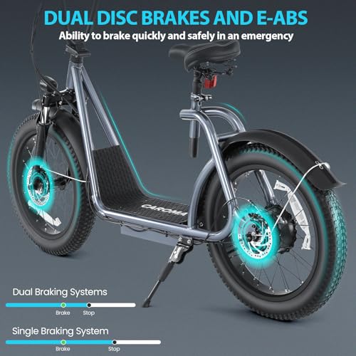 Caroma Peak 800W Foldable Electric Scooter Adults, 20" Fat Tire Electric Bike with 48V Battery, Up to 30Miles & 20MPH, Adult Electric Bicycles for Commuting with Basket&Adjustable Seat