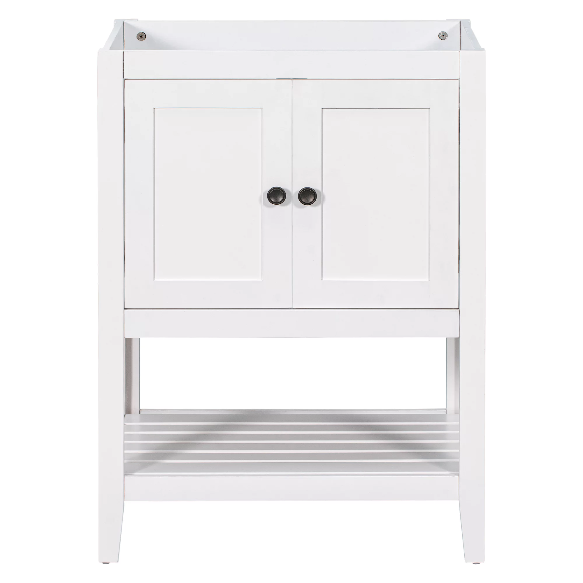 24" Bathroom Vanity Base Only, Soild Wood Frame, Bathroom Storage Cabinet with Doors and Open Shelf, White
