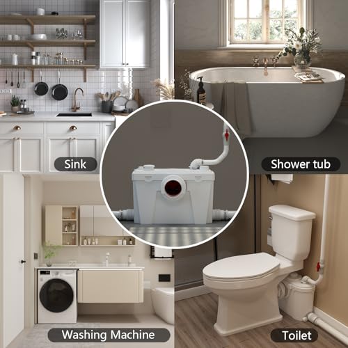 Macerator Sewerage Sump Pump with 4 Water Inlets for Toilet, Basement, Kitchen, Sink, Shower, Bathtub Waste Water Disposal Upflush Toilet System