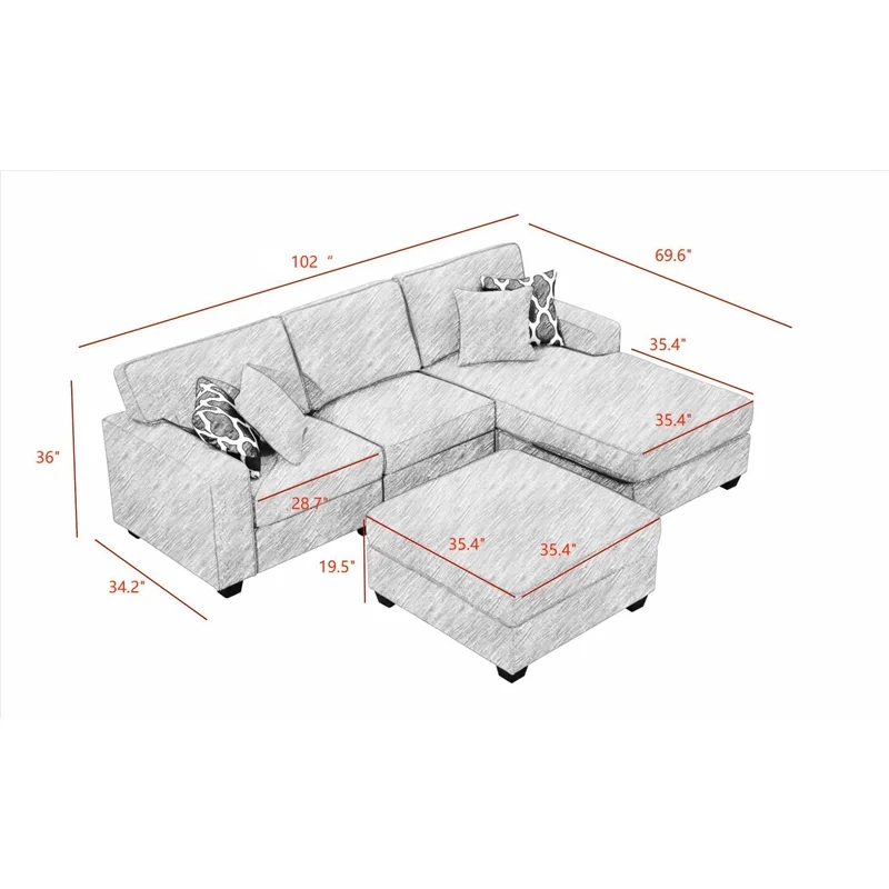 Legend Vansen Fabric Flexible Combination Module Reversible Sectional Sofa