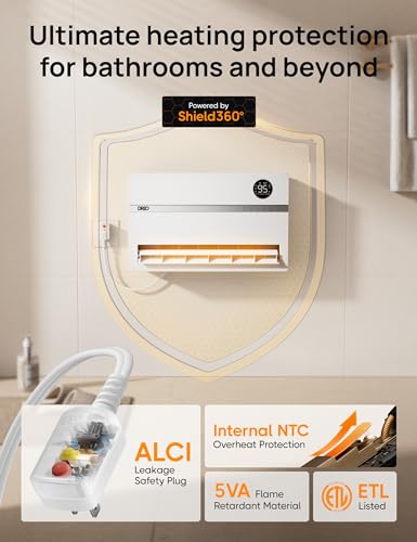 Dreo Smart Wall Heater, Electric Space Heater for Bedroom 1500W, 120° Vertical Oscillation, Adjustable Thermostat, Remote Control, 24H Timer, Easy-Mount Heater for Indoor Use, Works with Alexa, WH719S