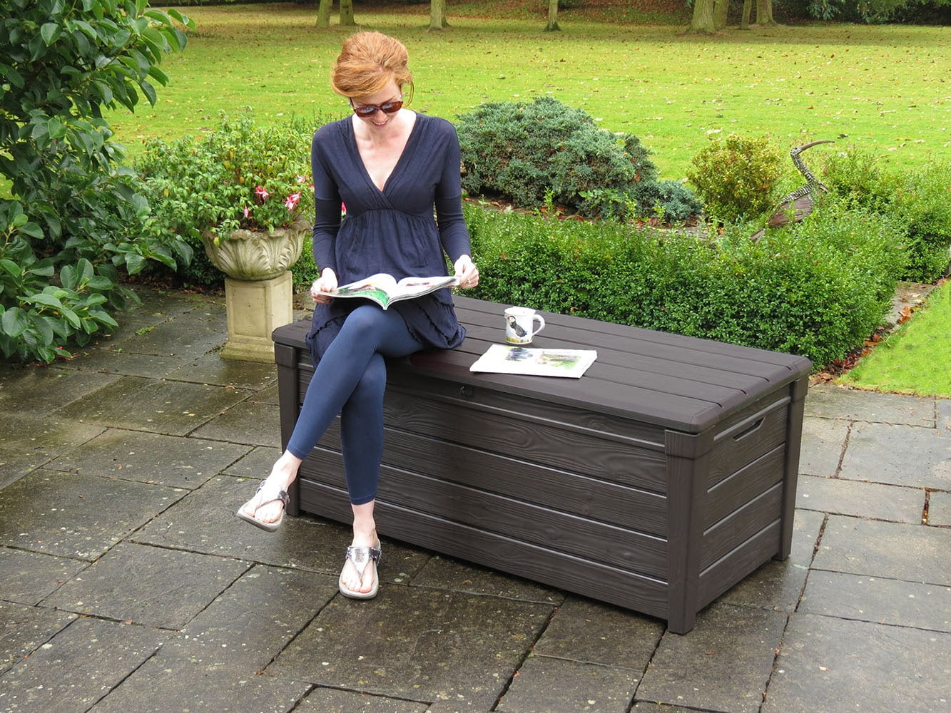 Keter Brightwood Outdoor All-Weather 120 Gallon Plastic and Resin Deck Box, Anthracite Gray