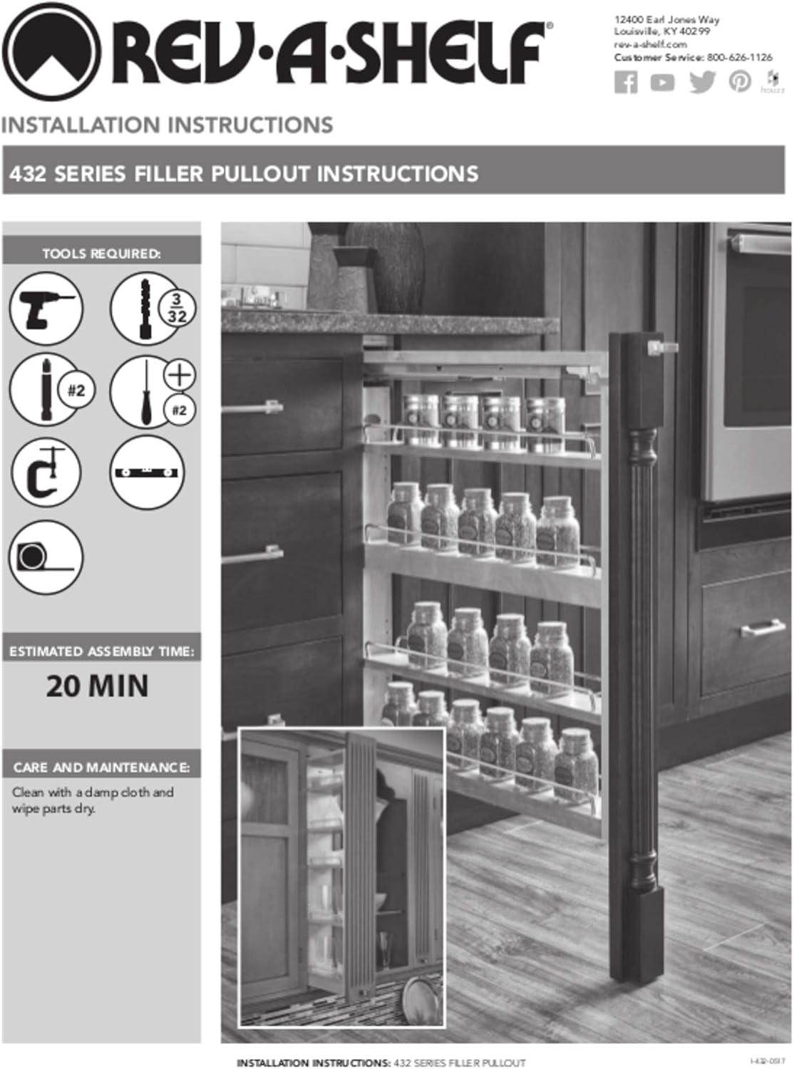 Rev-A-Shelf 432-WF42-6C 6 x 42 Inch Wooden Adjustable Pull-Out Between Cabinet Wall Filler Kitchen Storage Organizer Unit