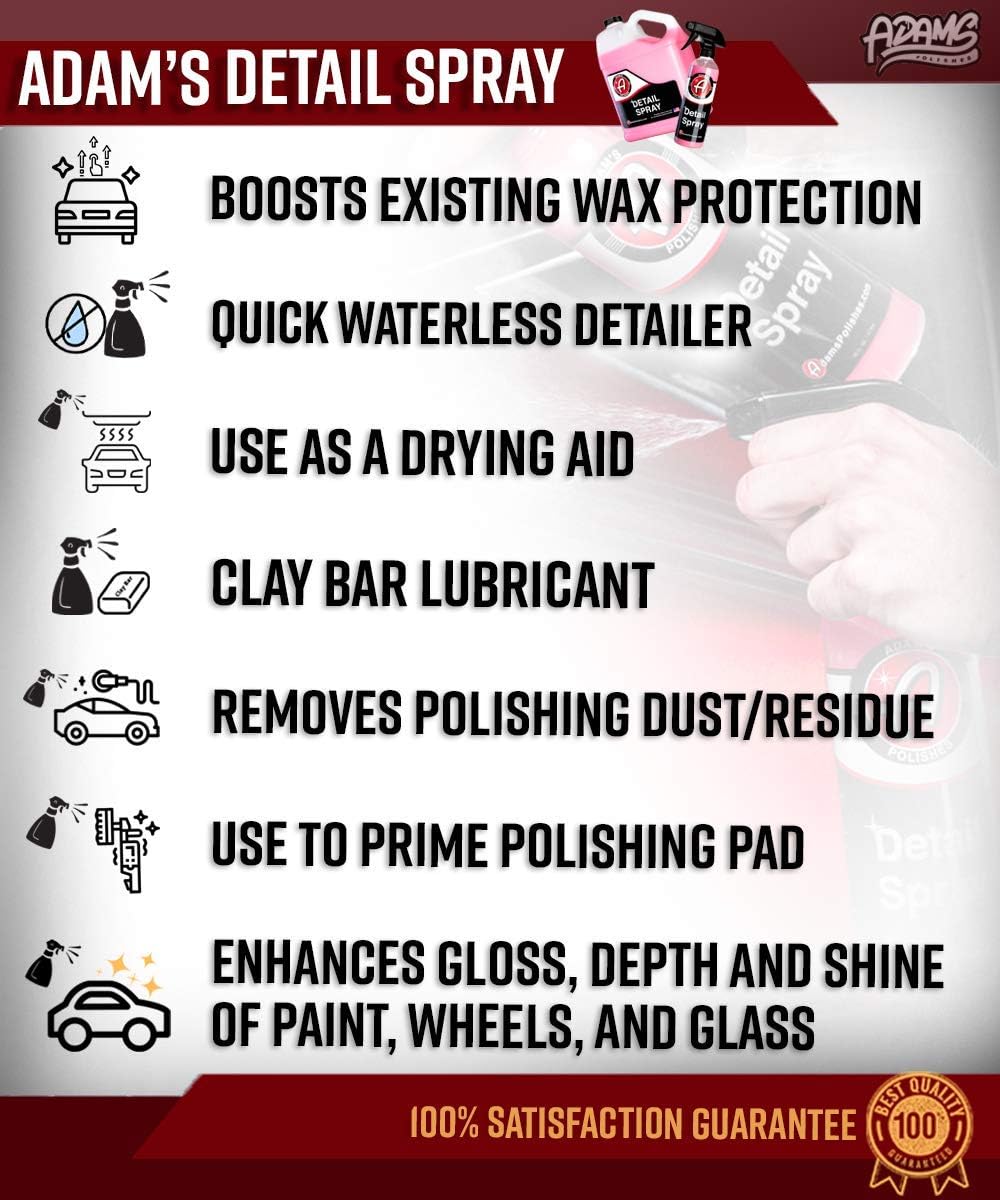 Adam's Detail Spray 5 Gallon - Quick Waterless Detailer Spray for Car Detailing | Polisher Clay Bar & Car Wax Boosting Tech | Add Shine Gloss Depth Paint | Car Wash Kit & Dust Remover