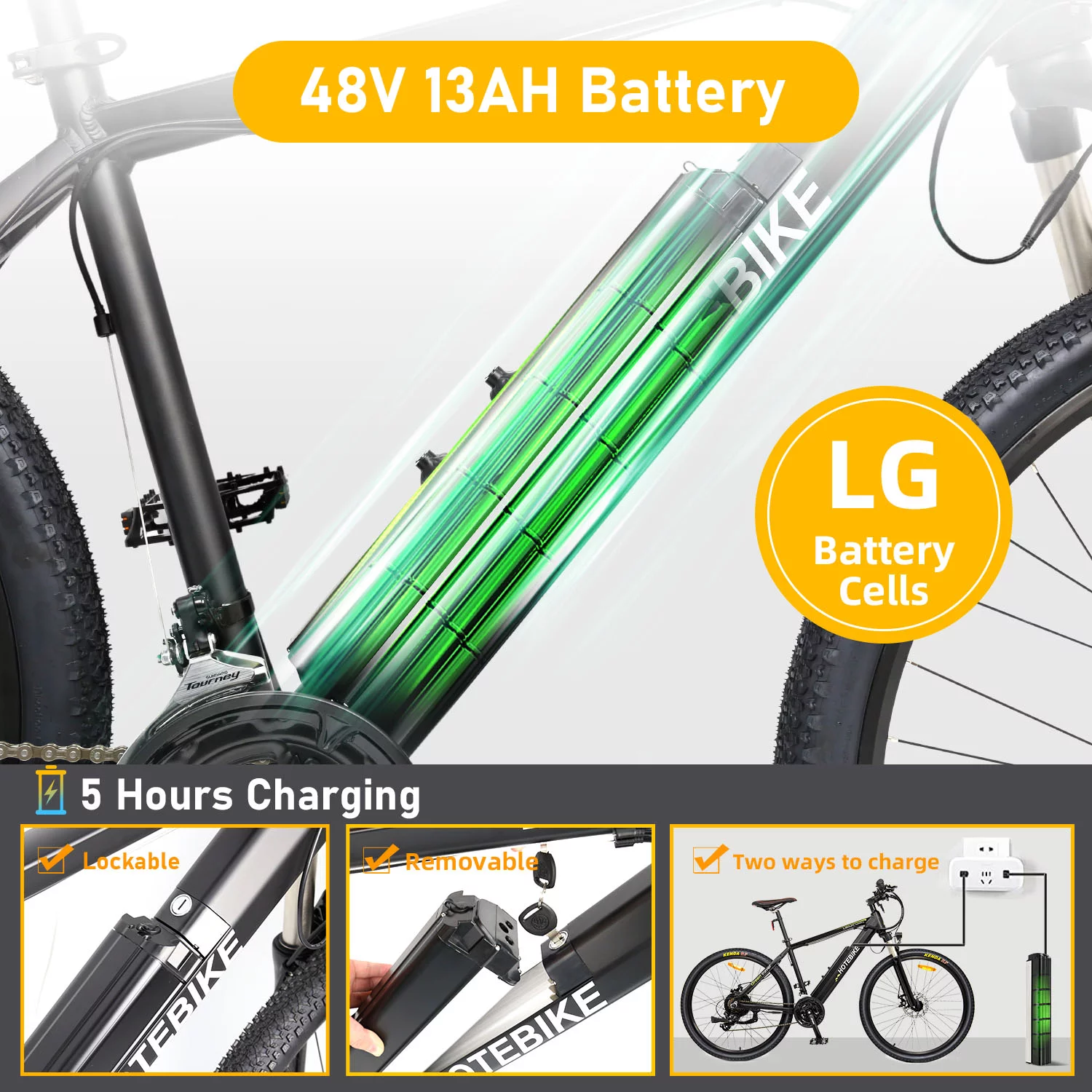 HOTEBIKE 27.5 inch City Electric Bicycle 48V 500W Removable Hidden 48V 13AH Battery for Adults, Black