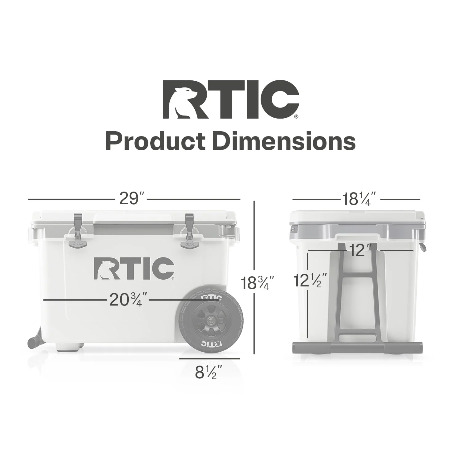 RTIC 52 QT Ultra-Light Wheeled Hard-Sided Ice Chest Cooler, White and Grey, Fits 78 Cans