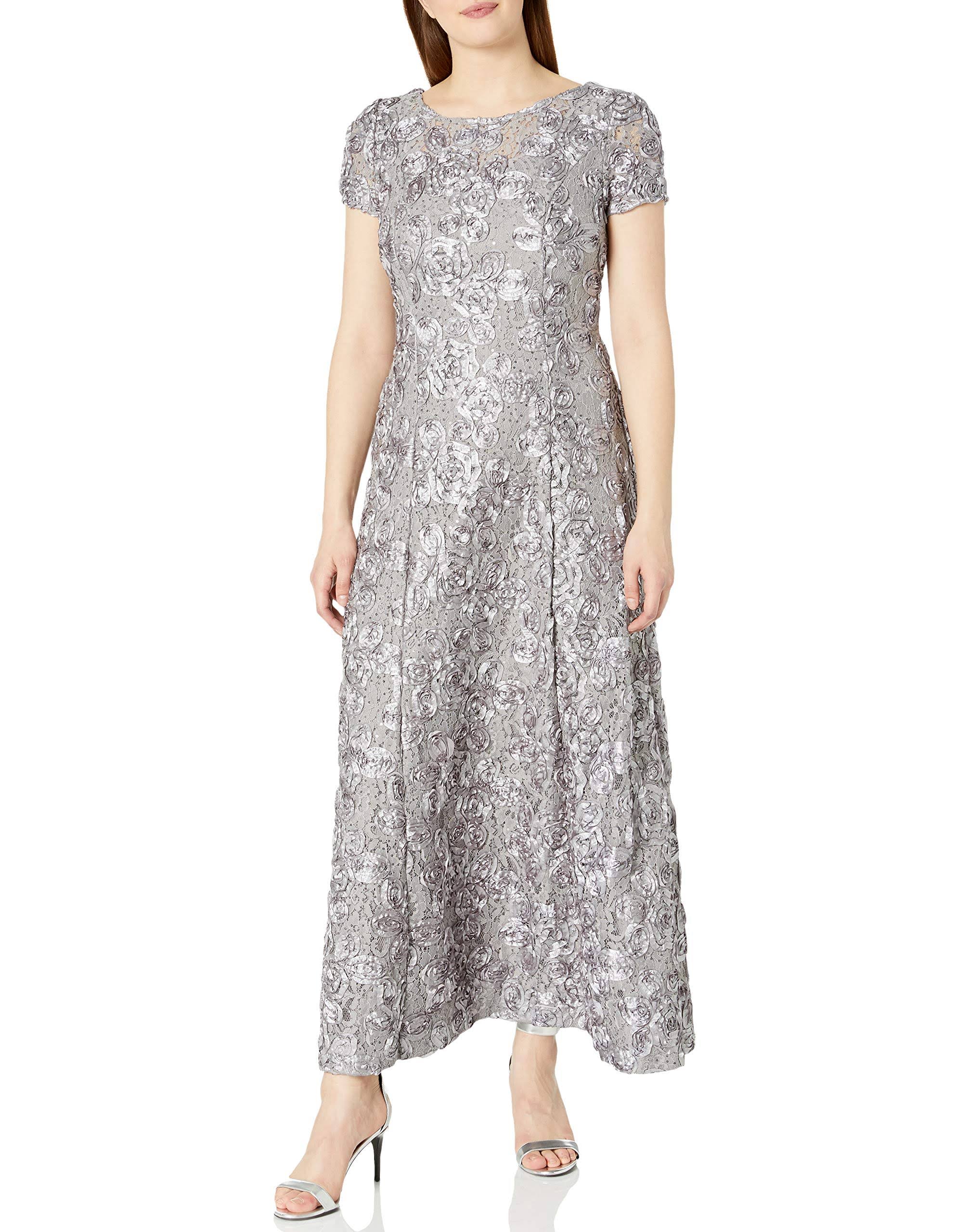 Alex Evenings Petite Sequined-Lace Rosette-Rose Gown - 14p