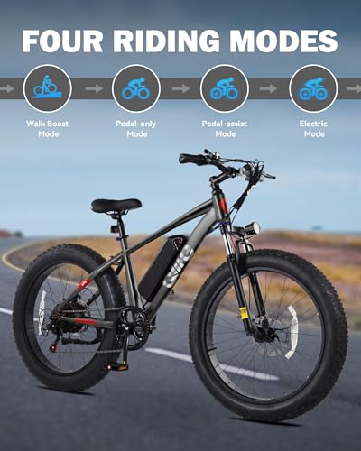 Racer Plus Adult Electric Bicycle, Peak 1000W Motor Electric Bike for Adults, Up to 28MPH 65Miles, 26x4.0 Fat Tire Electric Mountain Bike with 48V 13AH Battery, 7 Speed Front Suspension E Bike