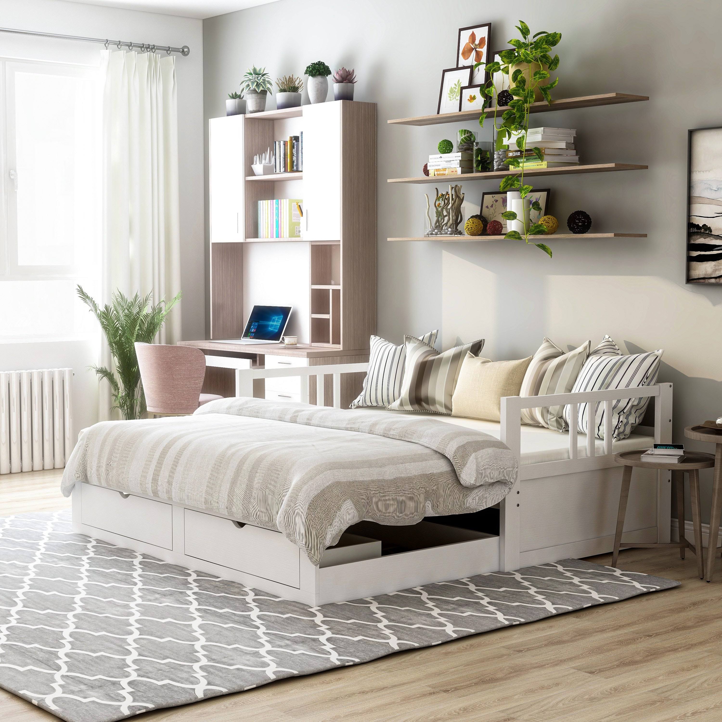 Furniture of America Abrielle Twin/King Expandable Storage Daybed - Brown