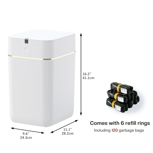 Airdeer Automatic Trash Can, Self Sealing and Self-Changing Smart Trash Can, Motion Sensor, Touchless Garbage can with lid for Kitchen Bathroom Bedroom Office, 6 Refill Bag Rings