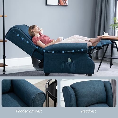 HOMCOM Vibration Massage Recliner Chair for Living Room with Heat, Wingback Single Sofa, Modern Suede Fabric Push Back Reclining Chair with Footrest, Side Pocket, Black