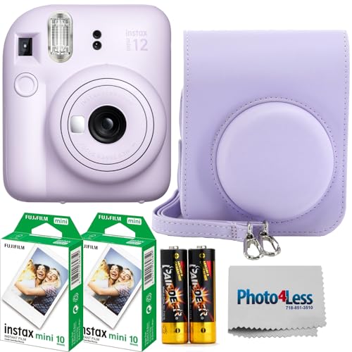 Fujifilm Instax Mini 12 Instant Film Camera Pastel Blue, Fujifilm Instax Mini Twin Pack Instant Film 20 Prints, Protective Case, Gift Bundle