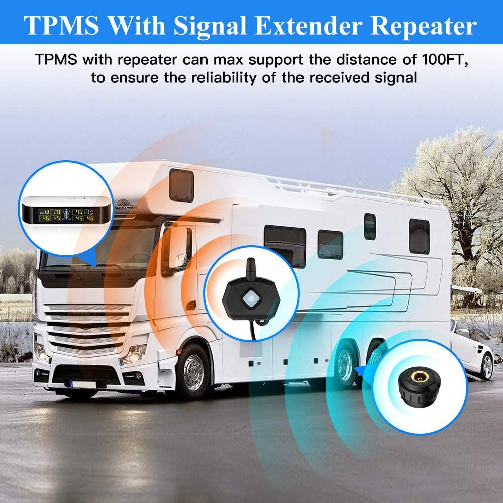 Tire Pressure Monitoring System TPMS,Blueskysea 6 External Sensors with Real-time Alarm Pressure Temperature LCD Color Screen For 4-6 Tires' Car RV Tow Trailer Pickup Truck Van (U8B6)