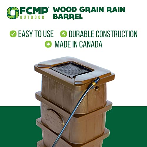 FCMP Outdoor Slim Line 45-Gallon Wood Grain Rain Barrel – Outdoor Home Rain Water Catcher Barrel with Flat Back