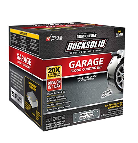 Rust-Oleum 293513 RockSolid Polycuramine Garage Floor Coating, 2.5 Car Kit, High Gloss Gray