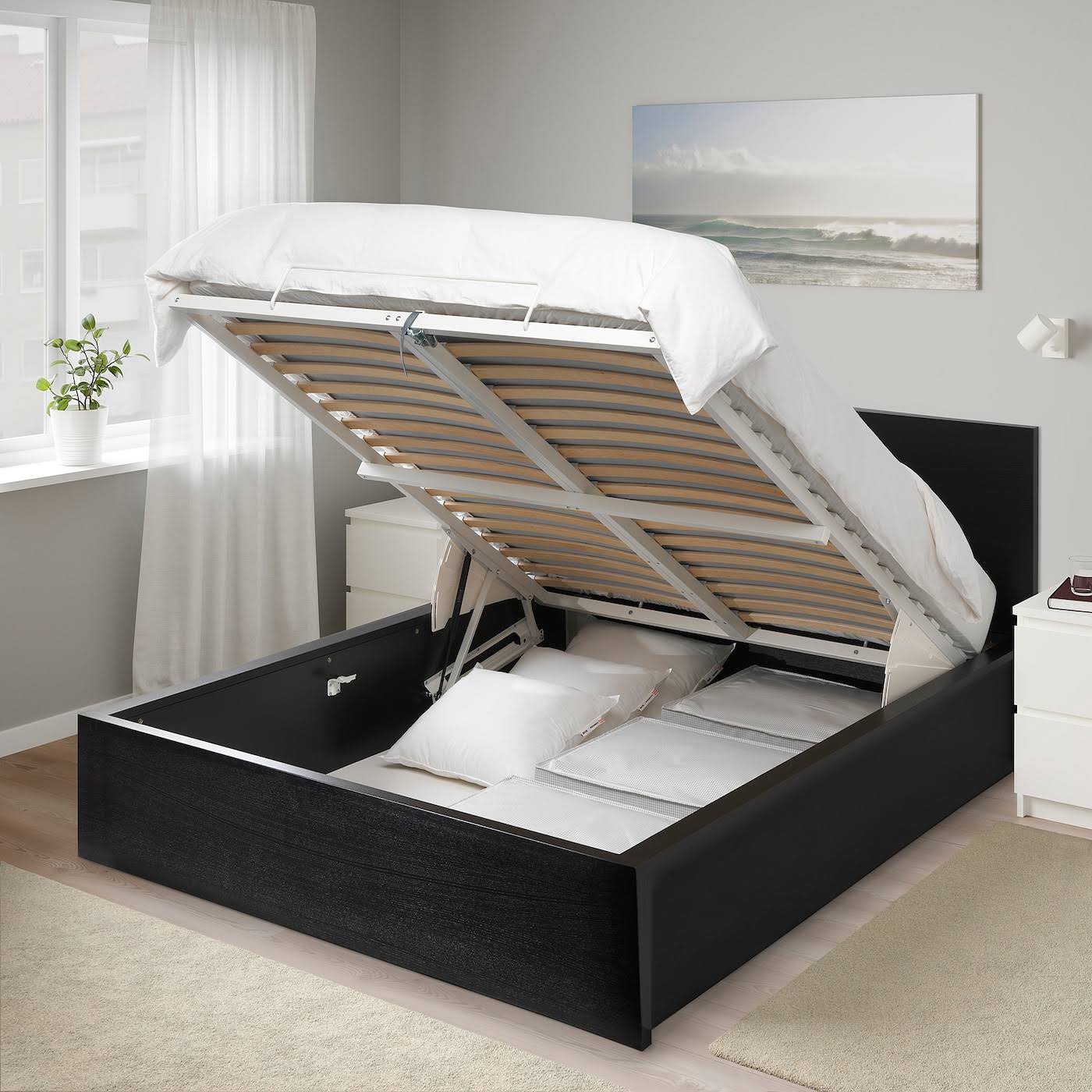 IKEA - MALM Storage Bed, black-brown, Queen