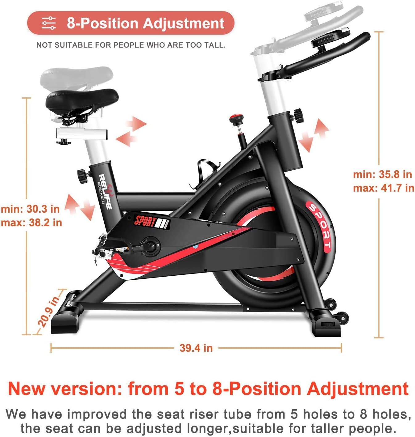 RELIFE REBUILD YOUR LIFE Exercise Bike Indoor Cycling Bike Fitness Stationary All-inclusive Flywheel Bicycle with Resistance for Gym Home Cardio Workout Machine Training New Version