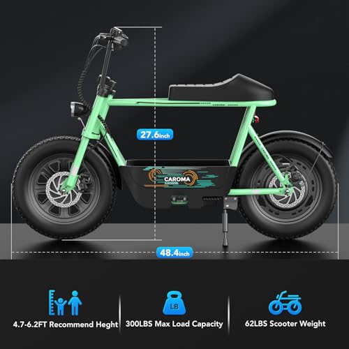 Caroma Peak 800W/1200W Electric Scooter with Seat, 16" All Terrain Fat Tire Electric Dirt Bike, Max 25/30Miles Ranges, Top Speed 20Mph, Electric Motorcycle Bicycle with Basket for Pets & Cargo