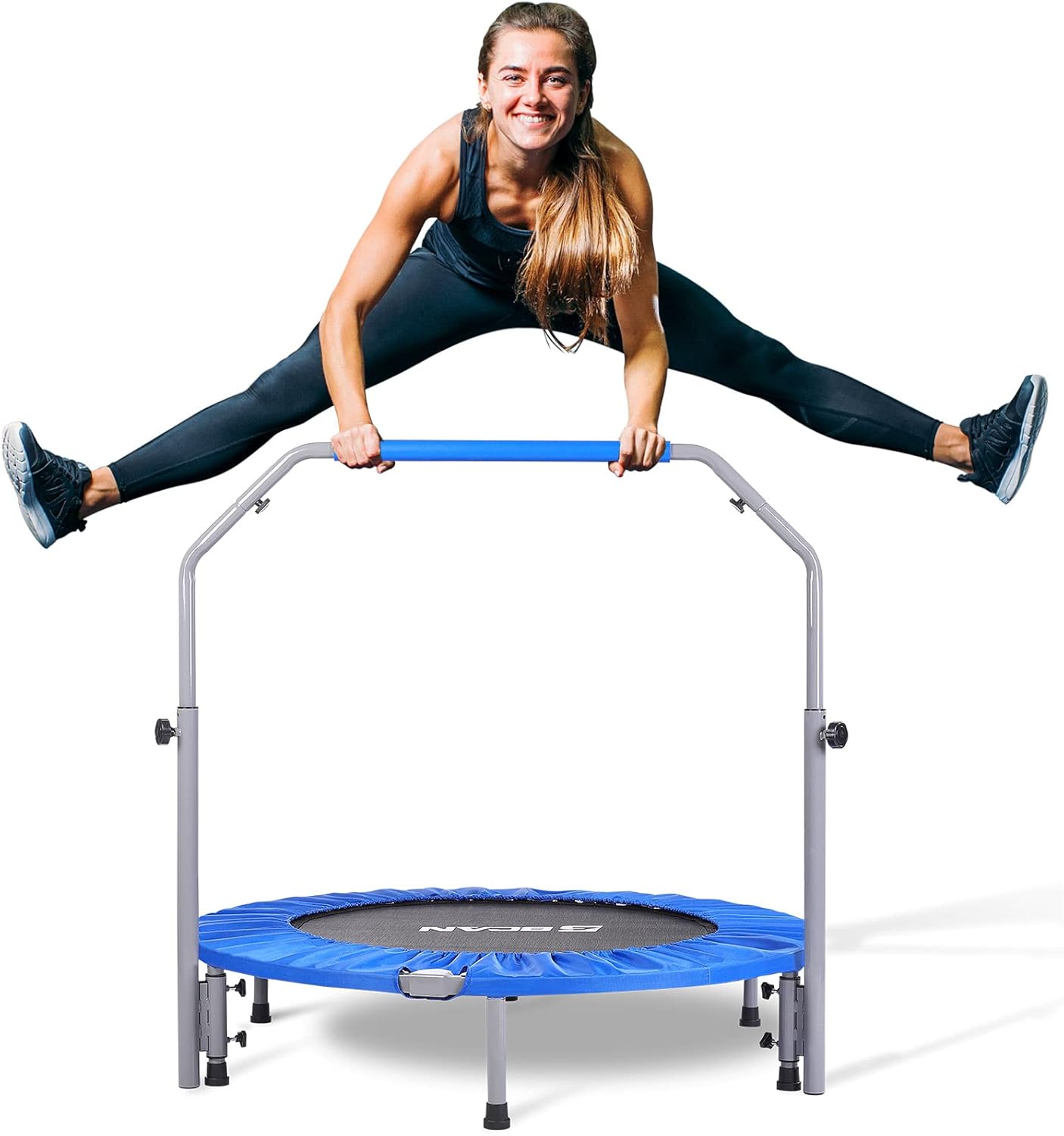 BCAN 40/48 Foldable Mini Trampoline, Fitness Rebounder with Adjustable Foam Handle, Exercise Trampoline for Adults Indoor/Garden Workout Max Load 330lbs/440lbs