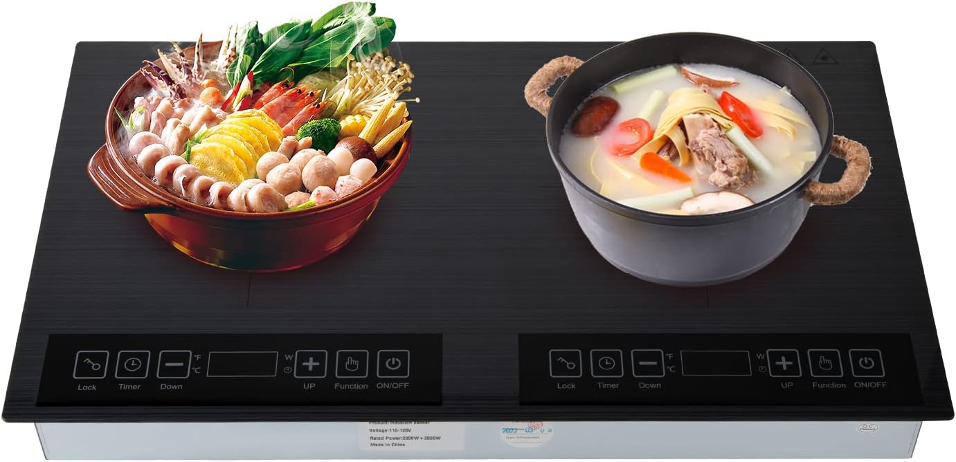 Double Induction Cooktop 24 In Portable Electric Cooktop 2 Burner 2KW Dual Induction Cooker with LED Touch Screen & 9 Temperature Fast Heating Induction Burner for Kitchen Home Use | US STOCK