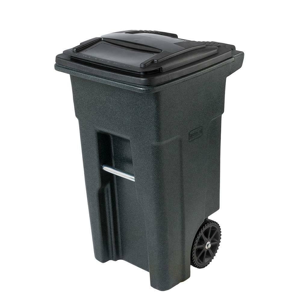 Toter Wheeled Trash Can 32 Gallon Large Rolling Heavy Duty Curbside Attached Lid Green
