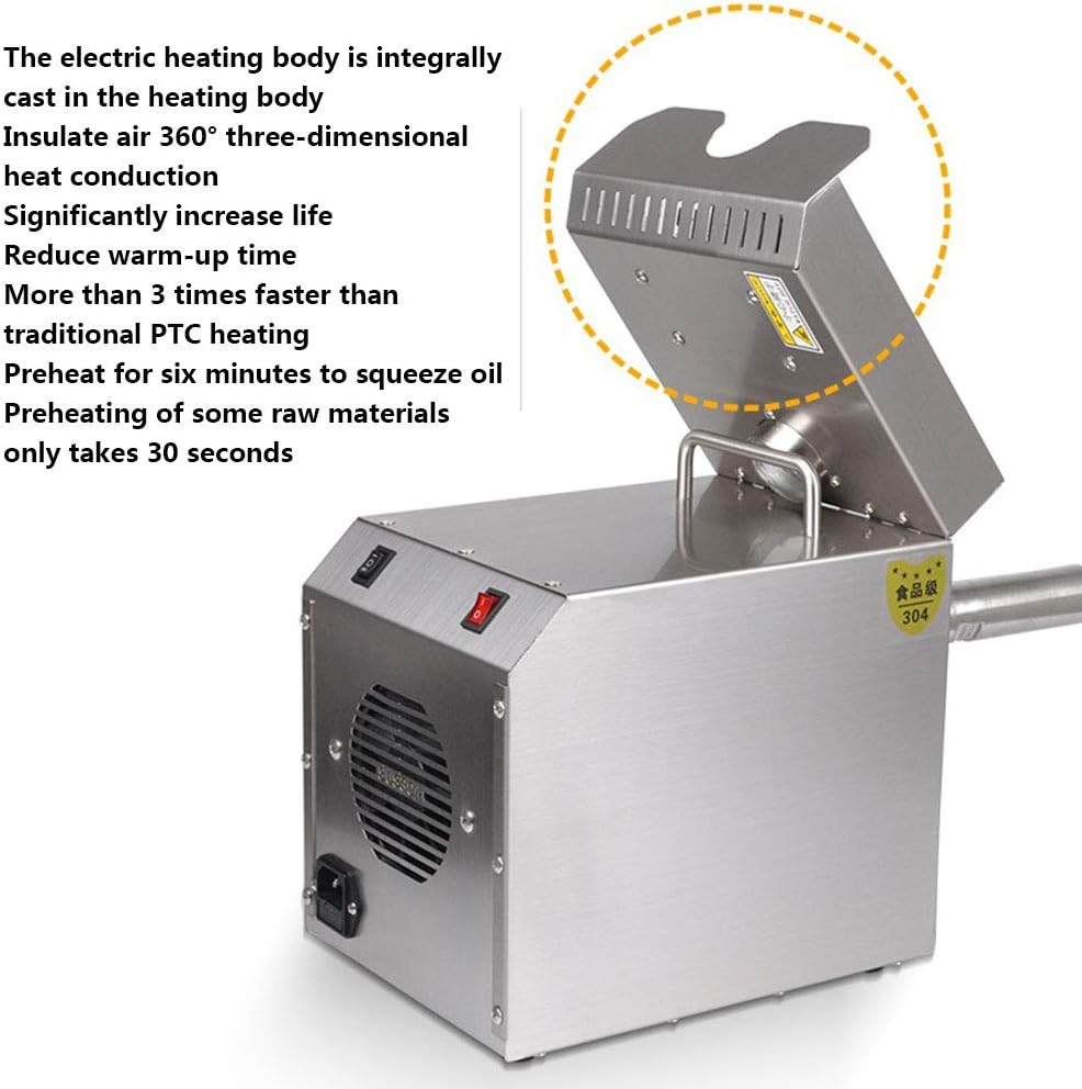 Commercial Oil Press Machine Cold/Hot Nut Oil Extractor 304 Stainless Steel Oil Expeller Electric Automatic Oil Mill for Peanut Coconut Olive Etc 610W
