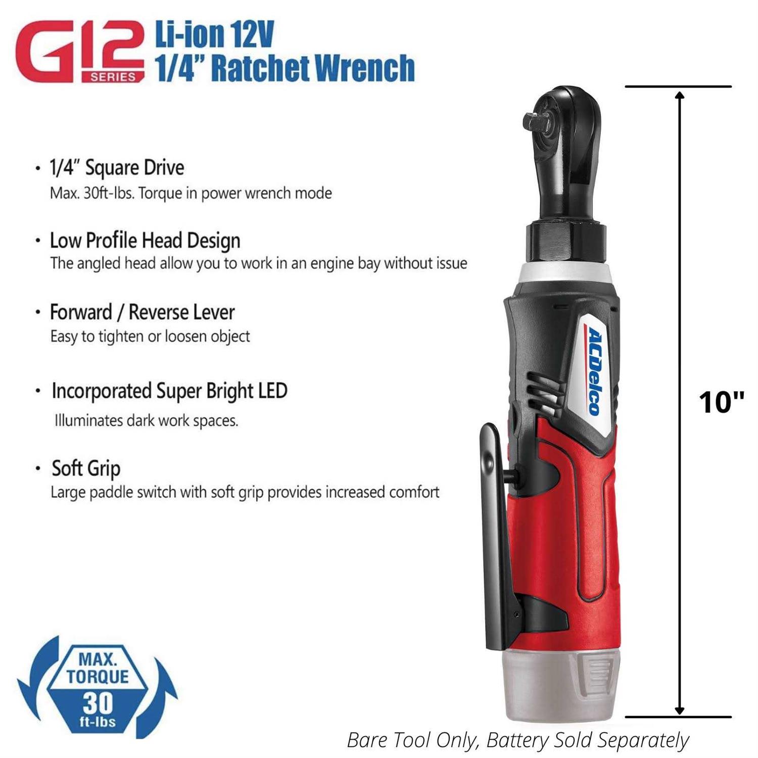 ACDelco ARW1207T G12 Series 12V Cordless Li-ion 1/4 inch 30 ft-lbs. Ratchet Wrench - Shop Hardware Tools Online Store