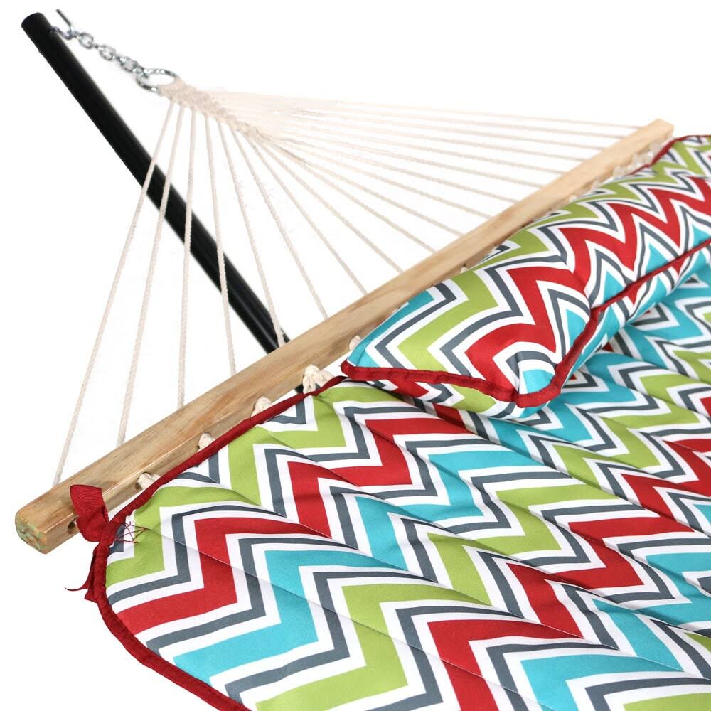 Sunnydaze Decor Multi Color Chevron Cotton Rope Hammock with 12 Foot Stand Pad