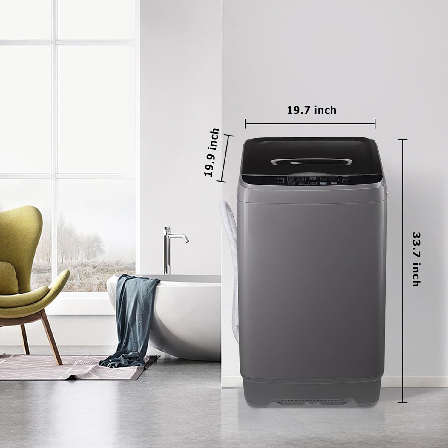 Washing Machine Washer Machine 1.25cu.ft Apartment Dorm Laundry Compact Portable Washer Gray Full Automatic, 8 Water Levels, 10 Wash Programs