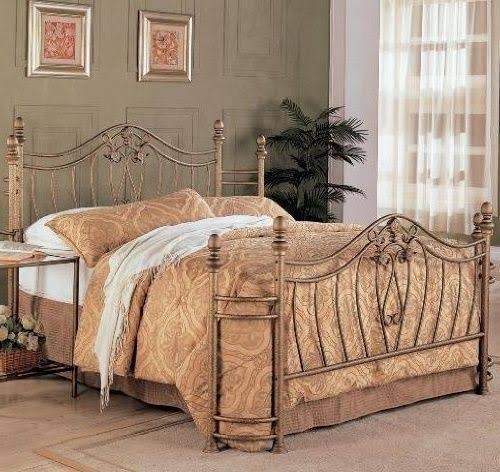 Coaster Home Furnishings Sydney Modern Traditional Hand Brushed Metal Bed - Queen - Antique Brushed Gold Headboard u0026 Footboa