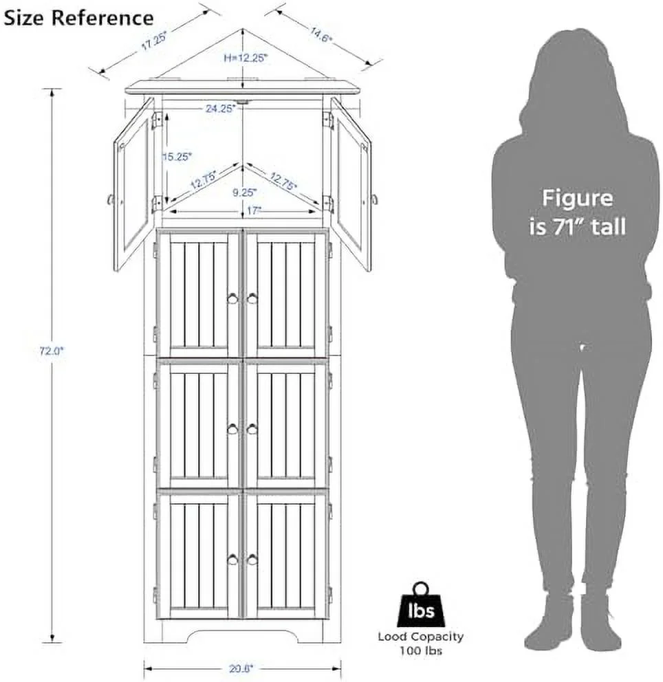 KHBIULIFE Corner Cabinet 72\u201C Tall  Cabinet with 8 Doors and   Free Standing Corner Hutch Cabinet for Bathroom Kitchen Living Room Office (Corner-Black)