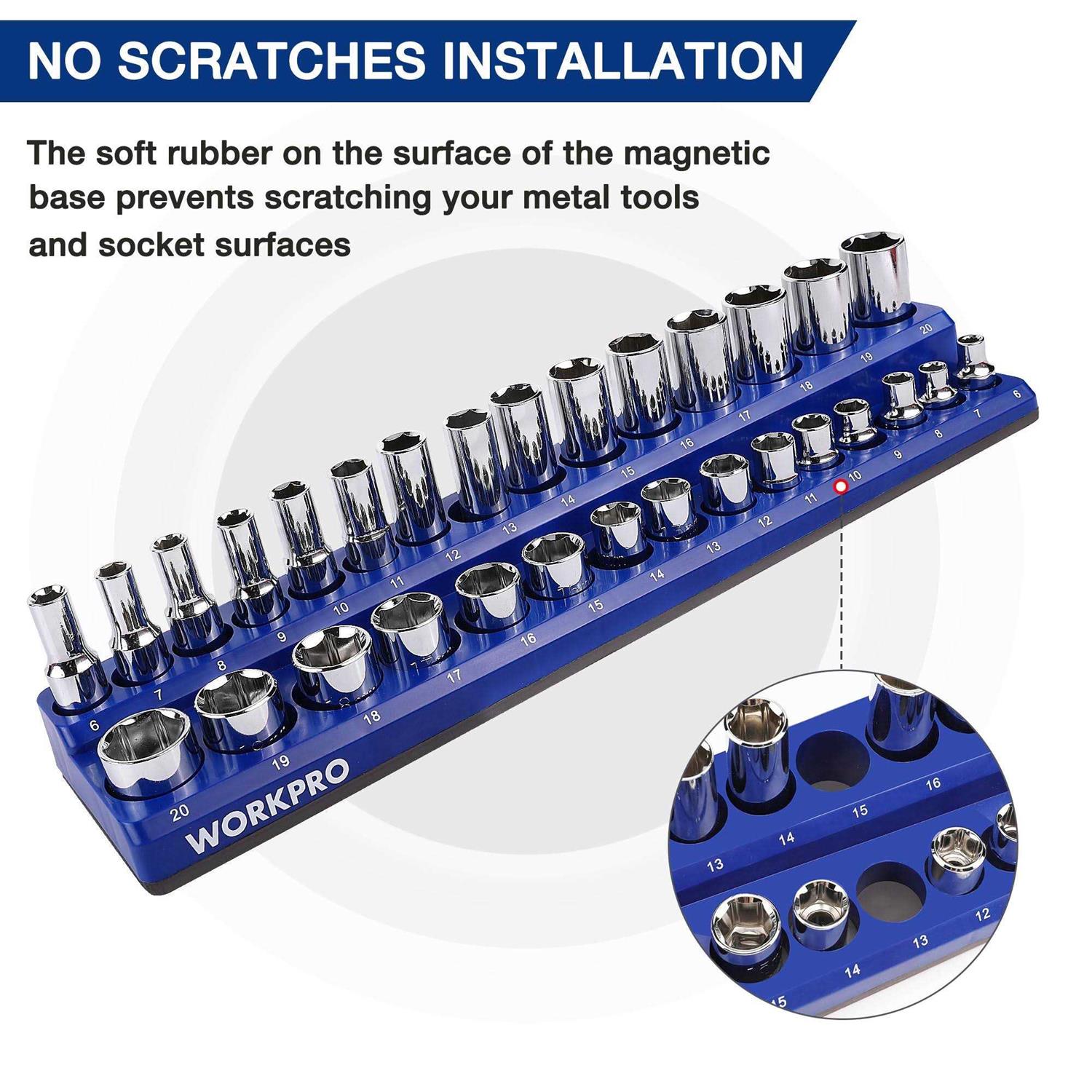 WORKPRO Magnetic Socket Organizer Set 6-Piece Socket Holder Set Includes 1/4 - Shop Hardware Tools Online Store