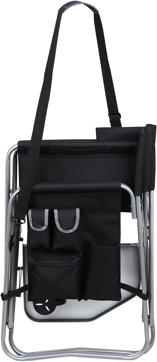 (D) Folding Chair Portable Camping Chairs with Table and Removable Cooler (Black)