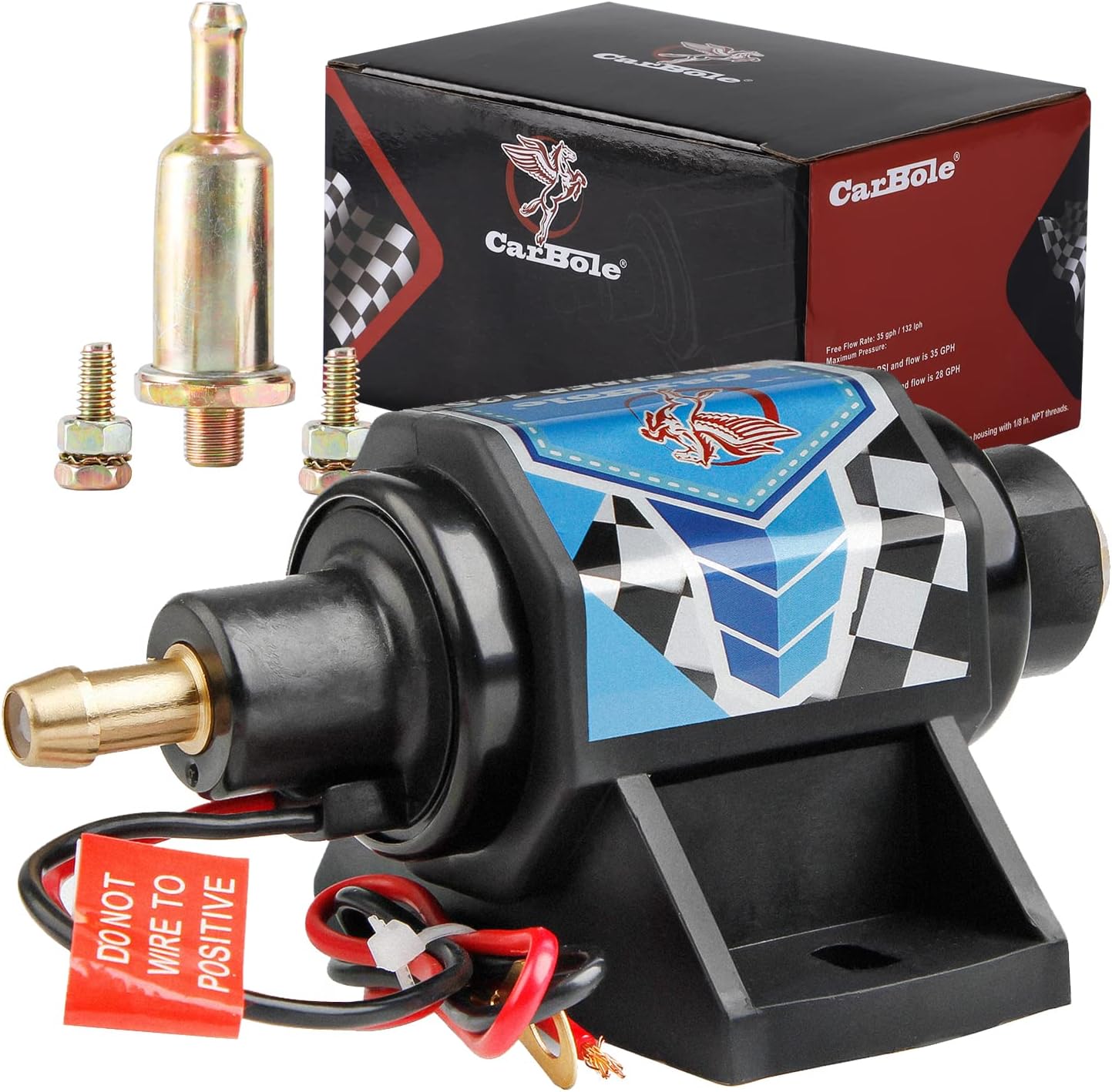 CarBole Universal 12 Volt Electric Fuel Pump 5-9 PSI, 35GPH, Super 12S for Gasoline Engines