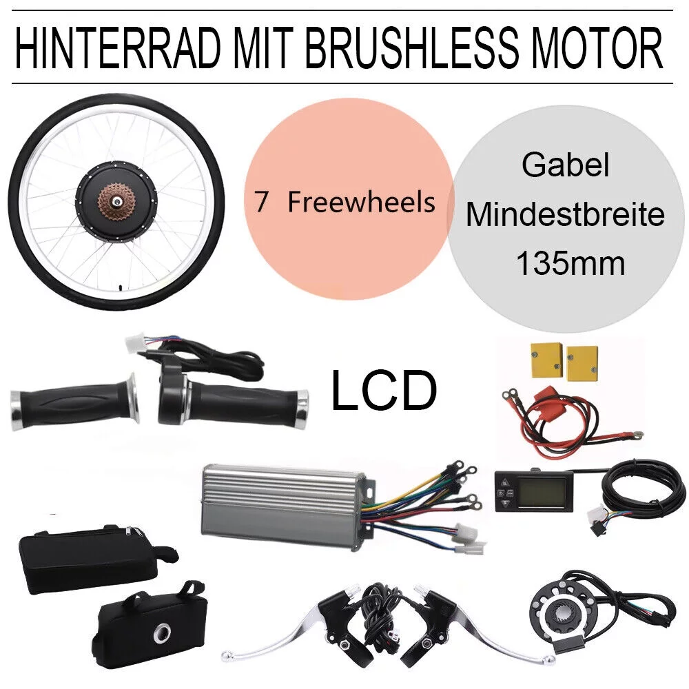 SHZICMY 26" Rear Wheel Conversion Kit 48V 1000W LCD Motor Hub Electric Bicycle E-Bike - Curated Treasures Market