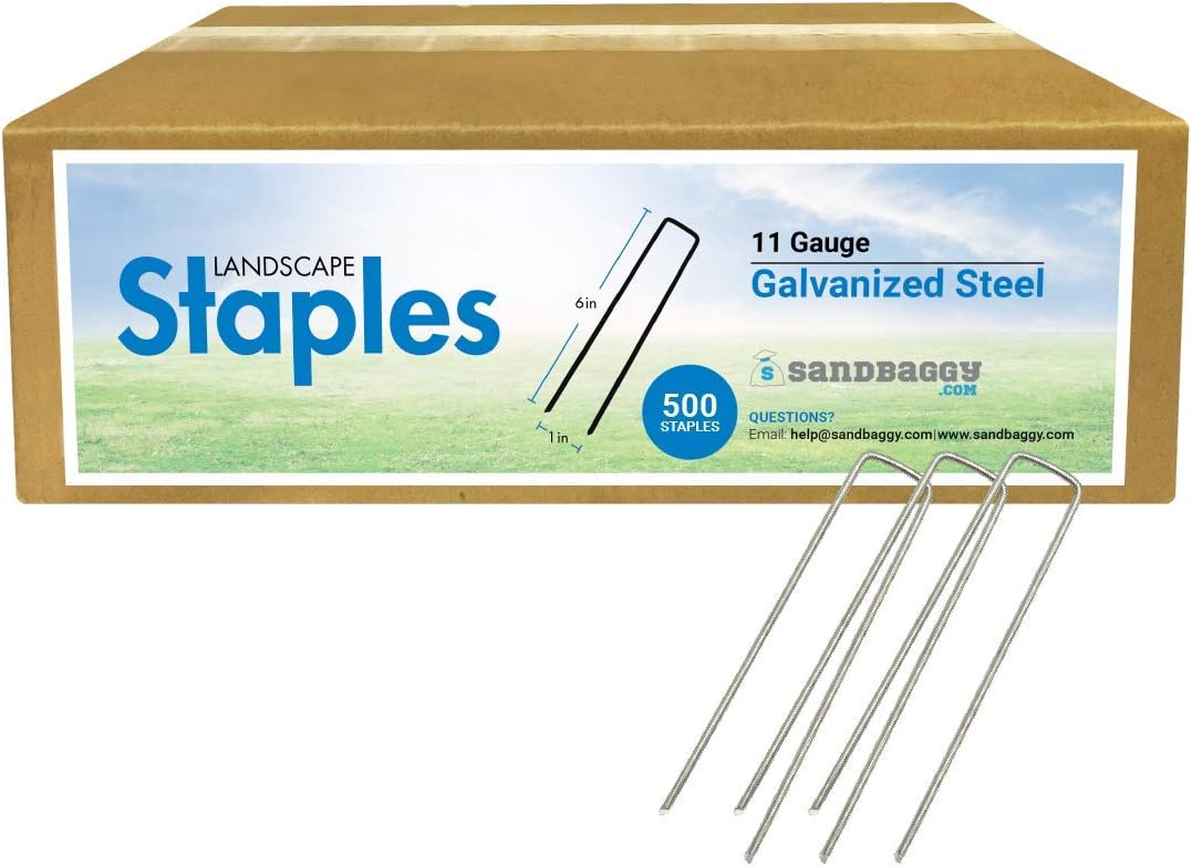 Sandbaggy 6 Inch Long Galvanized Landscape Staples ~ SOD Staples Garden Stakes Square Pins (1000 Staples)