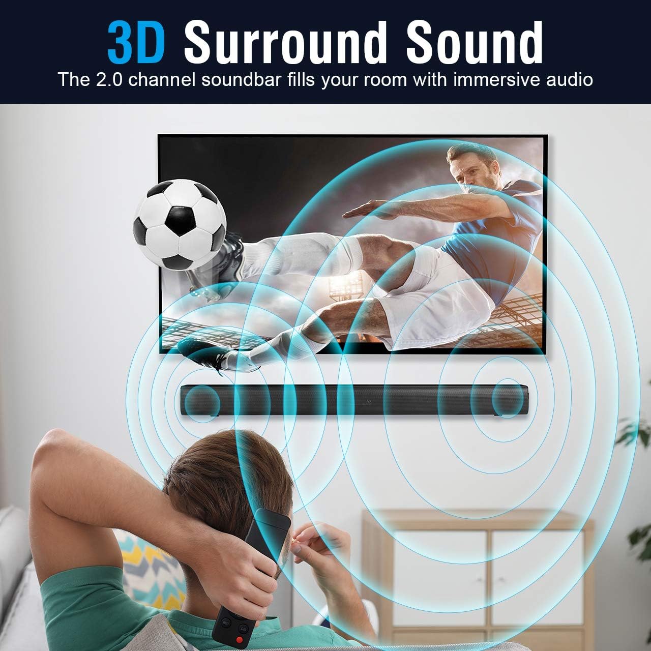 Soundbar, Infurture B1 29-Inch TV Sound Bar with Subwoofer,Wired & Wireless Bluetooth 5.0 3D Surround Speakers,Optical/AUX/RCA/USB/HDMI Connection,Wall Mountable, Remote Contro Home Theater, Gaming