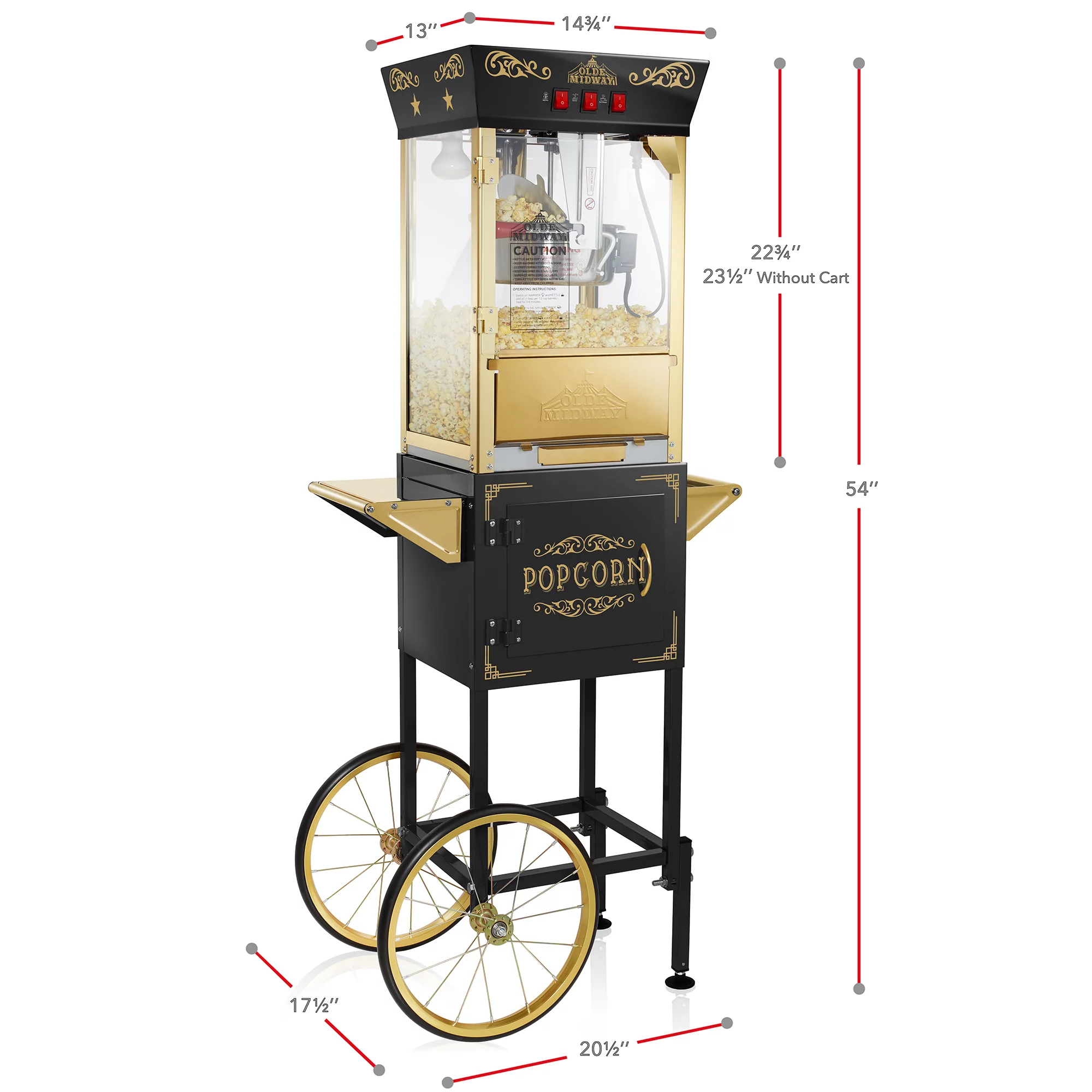 Olde Midway Movie Theater-Style Popcorn Machine with Cart and 8 oz Kettle, Black