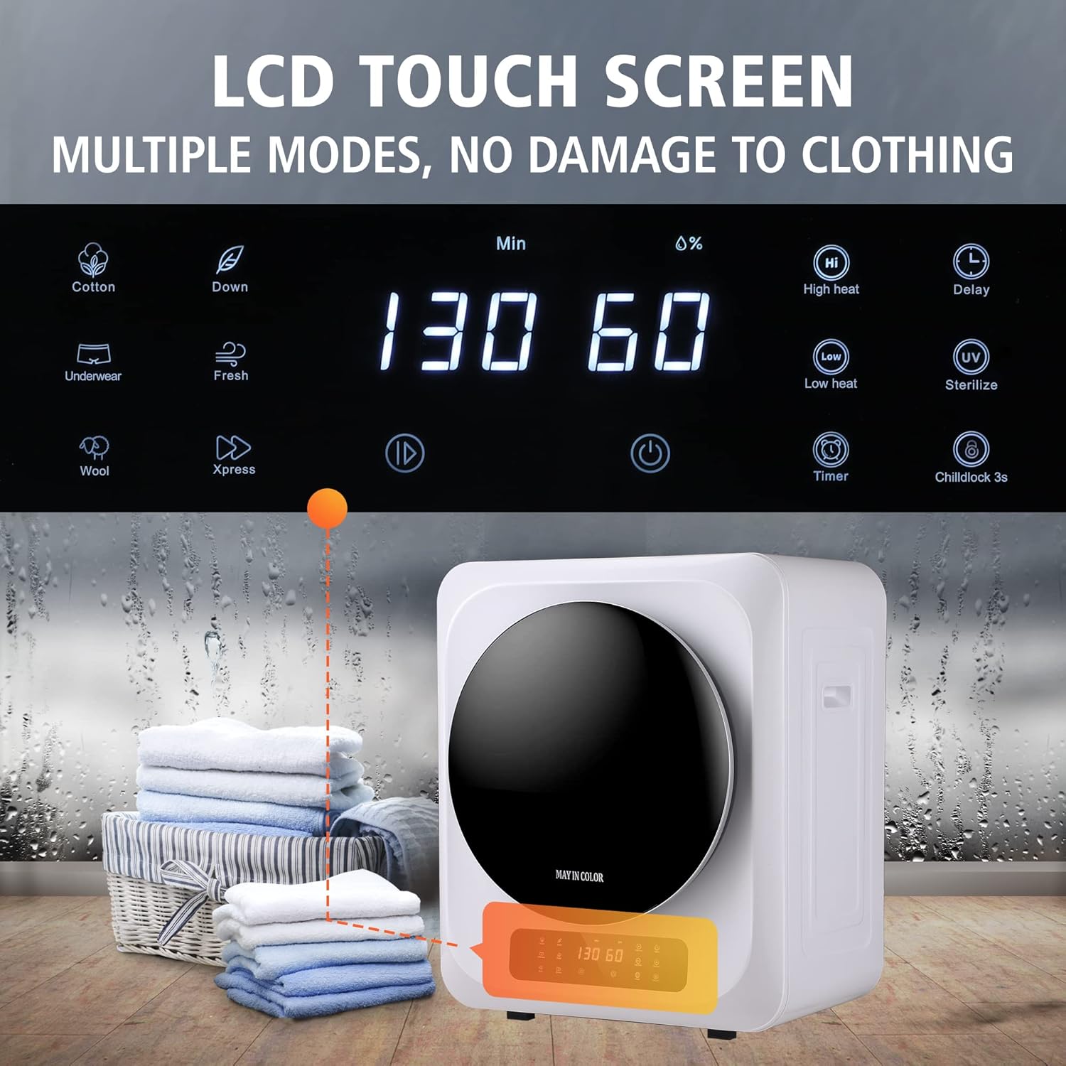 Portable Dryer for Apartments, Front Load 120 V Electric Dryer with Smart Moisture Sensor, LCD Control Panel Tumble Portable Clothes Dryer Machine with Stainless Steel Drum ,8.8 lbs, for Apartment & Dorm & Home 850W, White