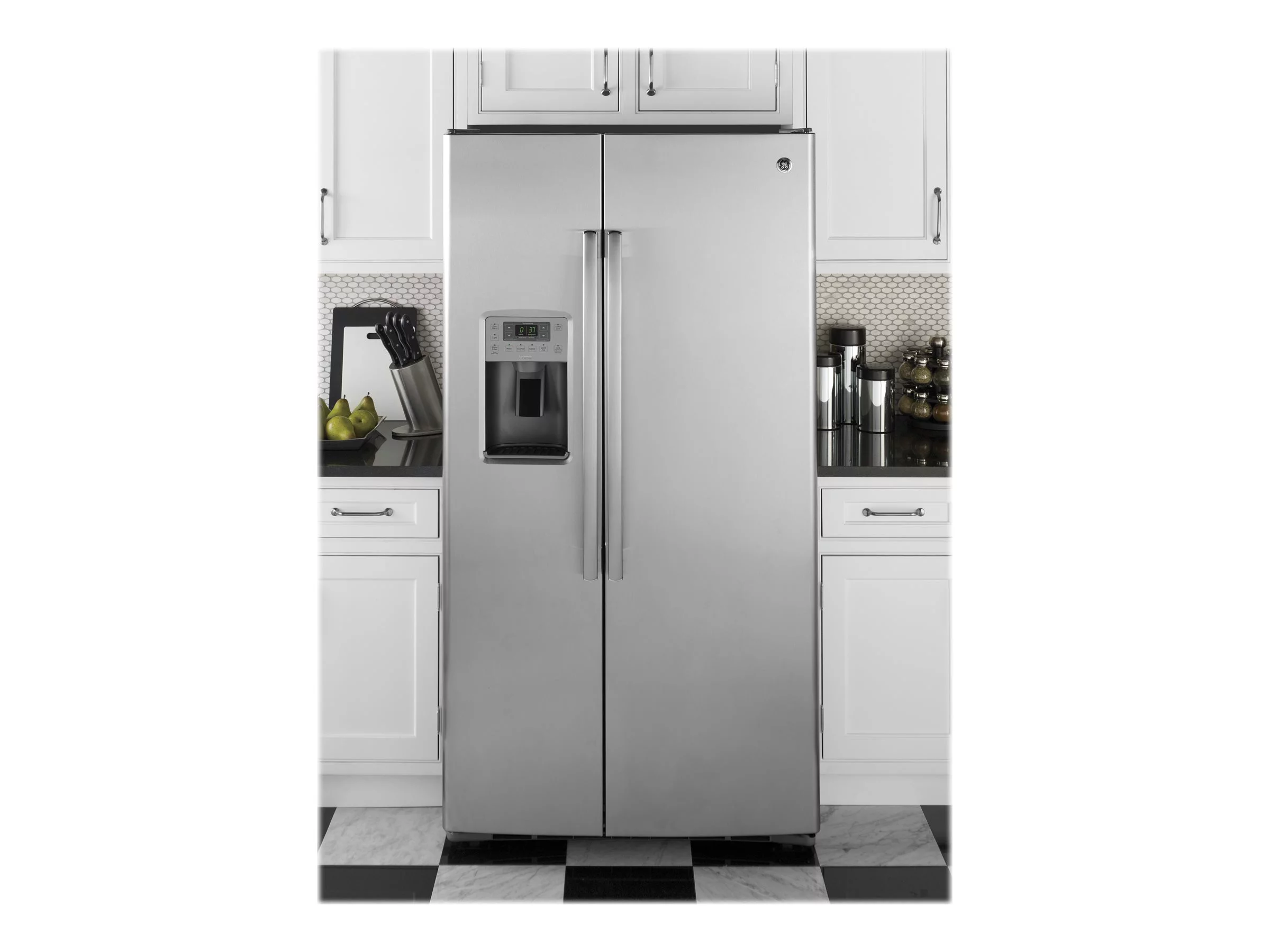 "GE Profile PSS28KSHSS - Refrigerator/freezer - side-by-side with water dispenser, ice dispenser - width: 35.7 in - depth: 36 in - height: 69.3 in - 28.4 cu. ft - stainless steel/dark gray"