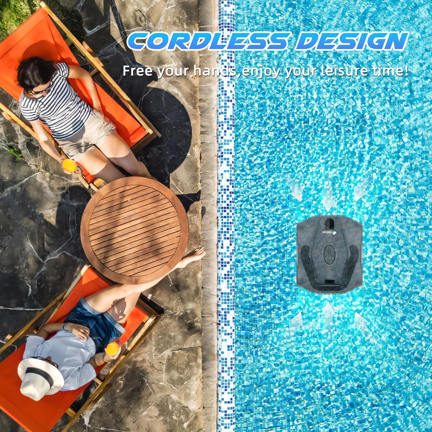 Pool Vacuum for Above Ground Pool - Cordless Design, Dual Powerful Suction Ports, 130 Mins Lasting, 1076 Sq.Ft Coverage, Automatic Cleaning & Parking, Seblub Robotic Pool Cleaner for Inground Pools