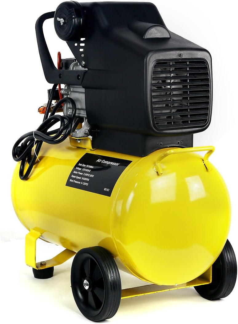 Stark USA 10-Gallon Portable Air Compressor Horizontal Tank 3.5HP Air Compressor Quiet Compressor w/Wheel, Yellow