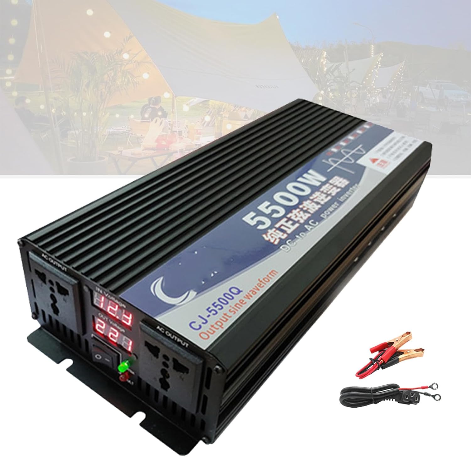 Inverter 5500w, Pure Sine Wave Power Inverter, Dc 12v/24v/48v/60v/72v to 110v/220v Ac Converter, Dual Digital Display and Dual Sockets, Suitable for Rv, and Outdoor Emergency,48V-5500W-110V