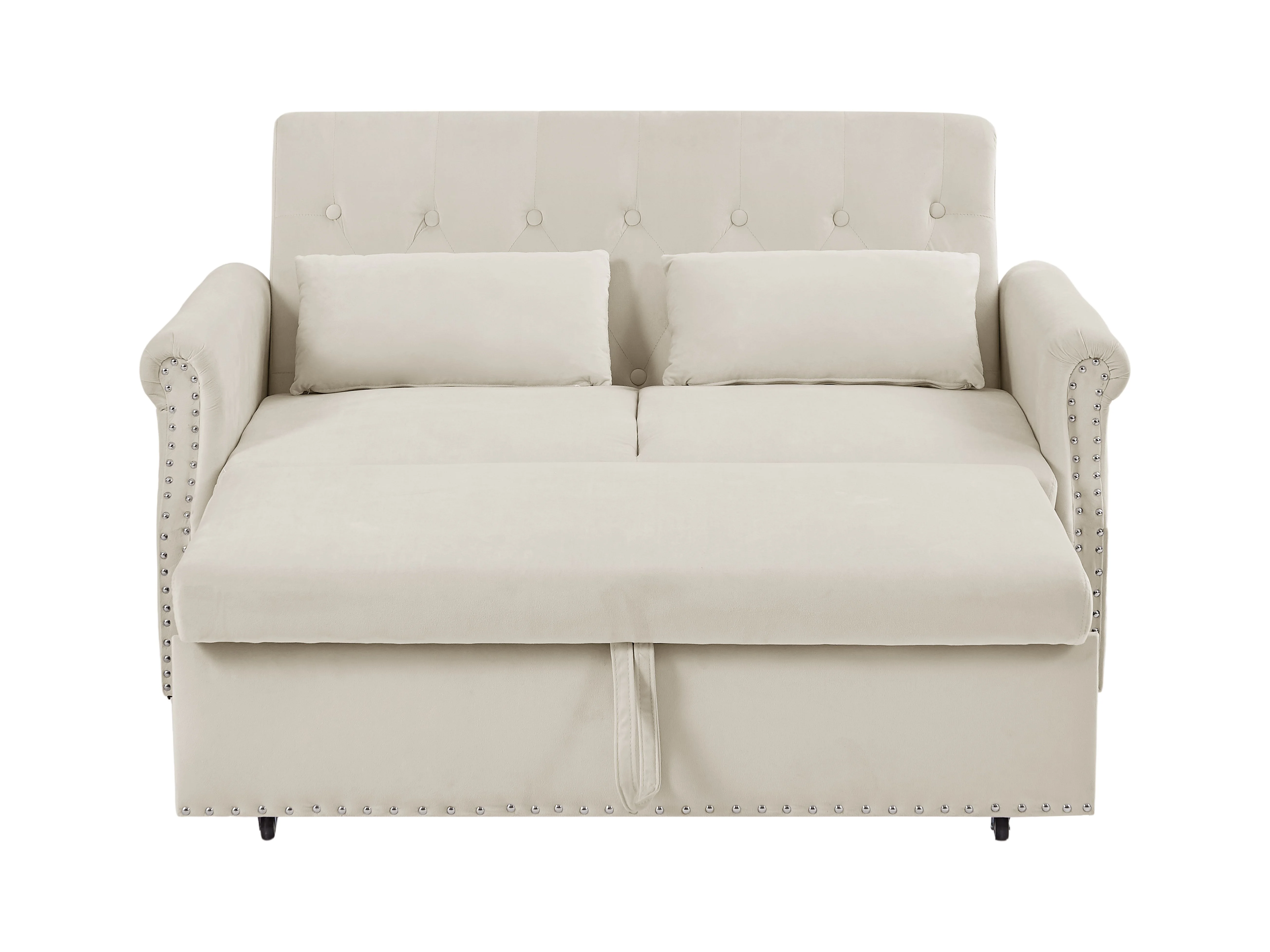 Bellemave 55" Pull Out Sleeper Sofa Bed, Sleeper Loveseats Sofa Couch with Adjustable Backrest, 2 Caster Wheels and 2 Lumbar Pillows for Living Room Bedroom Apartment Office (Beige)