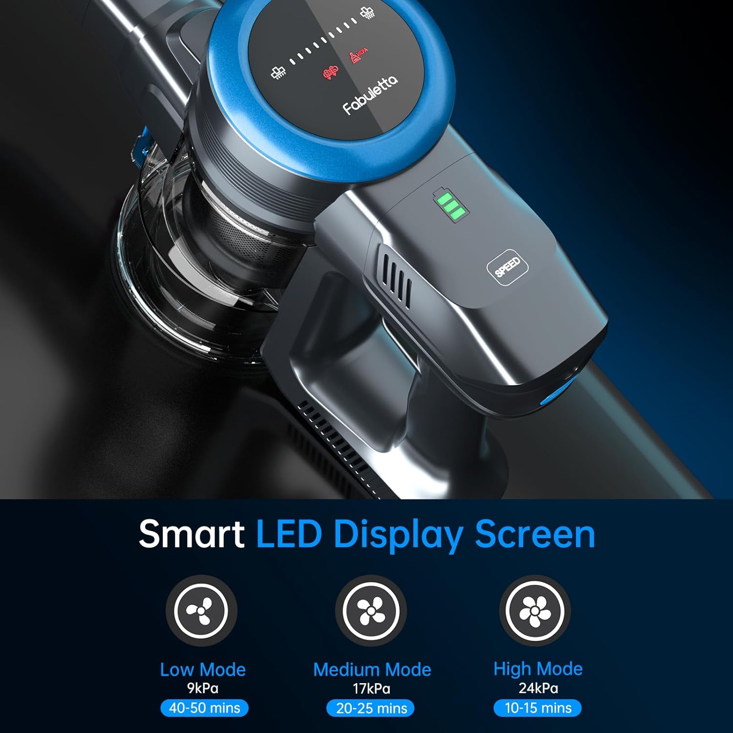 FABULETTA Cordless Stick Vacuum Cleaner with LED Display, Brushless Motor, Max 50 Mins Runtime Detachable Battery, 6 in 1 Lightweight Stick Vacuum for Home Hard Floor and Pet Hair
